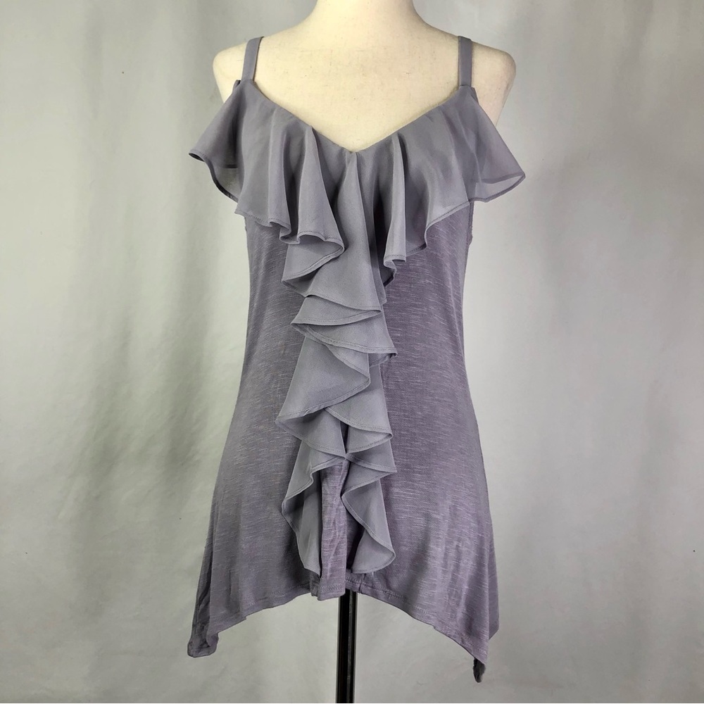 VTG 1.9 One Sept ruffled tank top 90s chiffon slub rayon dusty lavender purple S